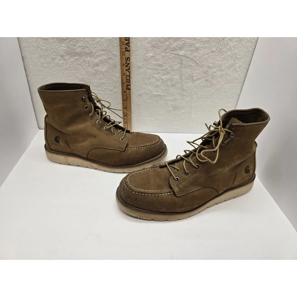 Carhartt Mens 13 W Brown Leather Wedge Sole Moc Toe Work Boots FW6077-M EH SR